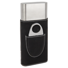 Personalized Black/Silver Laserable Leatherette Cigar Case with Cutter - Monogram That 