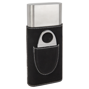Personalized Black/Silver Laserable Leatherette Cigar Case with Cutter - Monogram That 