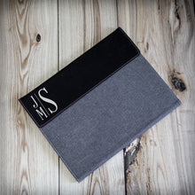 Monogram Black Leatherette with Gray Canvas Portfolio with Notepad