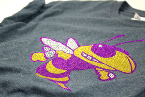 Purple and Yellow Yellow Jackets/Hornets Rhinestone Unisex Team Tee - Monogram That 